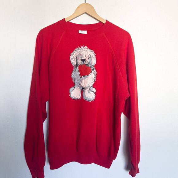 Vintage Suzy's Zoo Sweatshirt XL Wags & Wiskers Red Heart Dog 80's 90's Crewneck - Picture 1 of 6